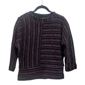 Akemi + Kin Anthropologie Black Burgundy Stripe Knit Mock Neck Sweater Top